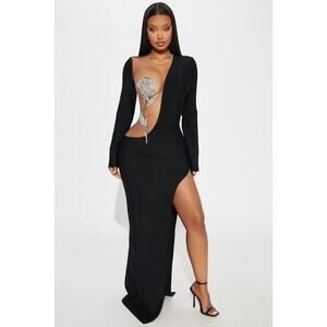 Fashion Nova - Mary Embellished Rose Maxi Dress - Black - SMALL